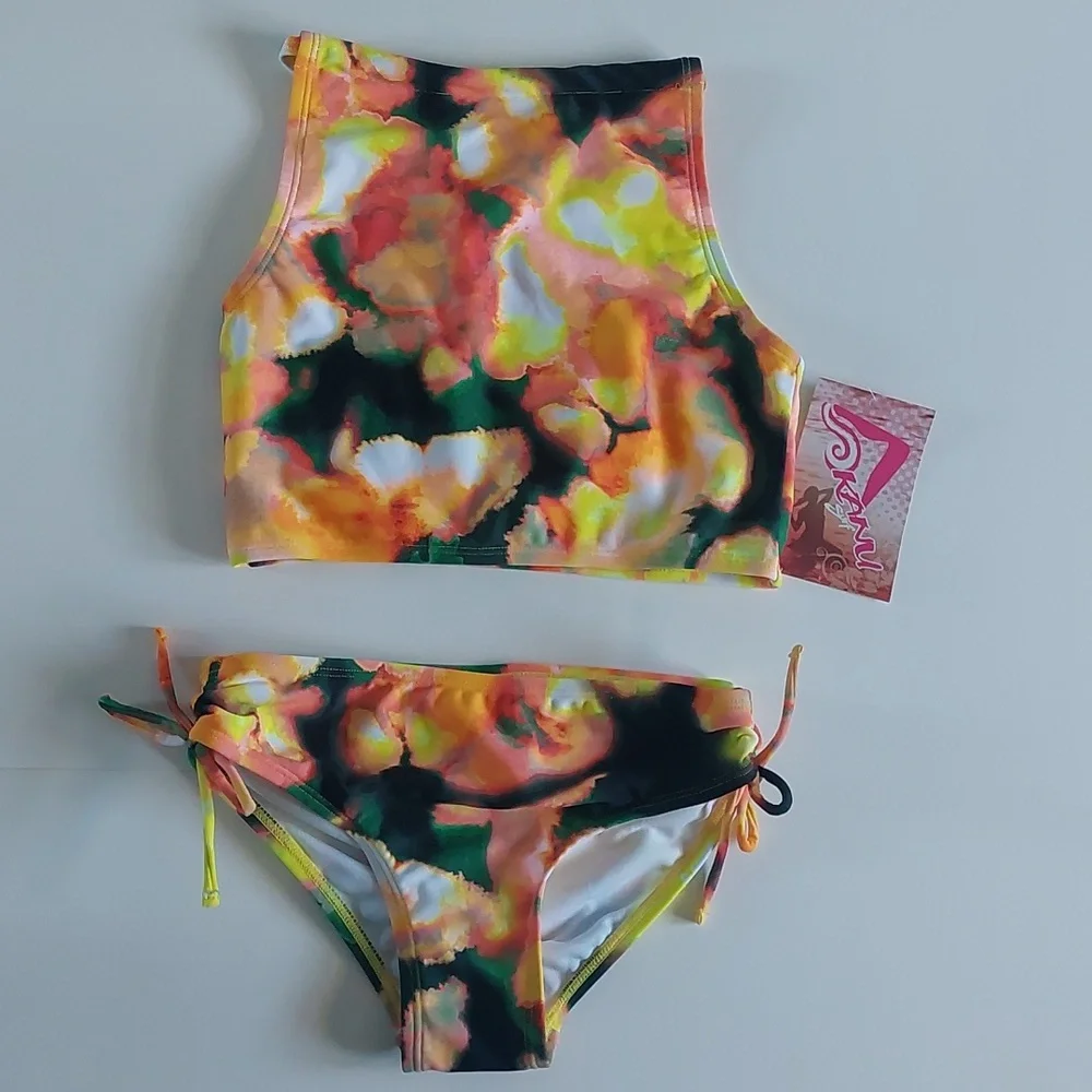 Kanu surf  Girls beach tropical Reef set two piece black Yellow‎ size 10